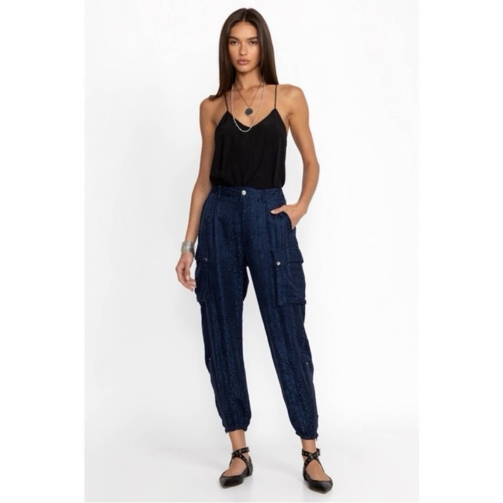 Johnny Was Kiarra Jacquard Lyocell Blend Jogger Pants 4 Boho Quiet Luxury Blue